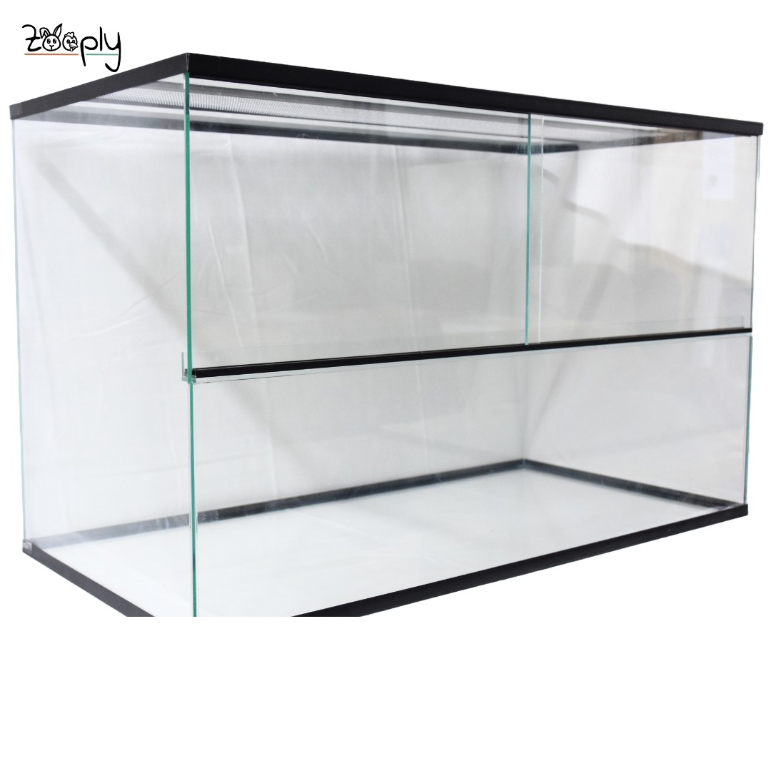 Zooply Glazen terrarium voor hamsters, gerbils en muizen - Verblijf met schuifdeuren - Ventilatierooster - 80 x 40 x 50 cm - Zwart