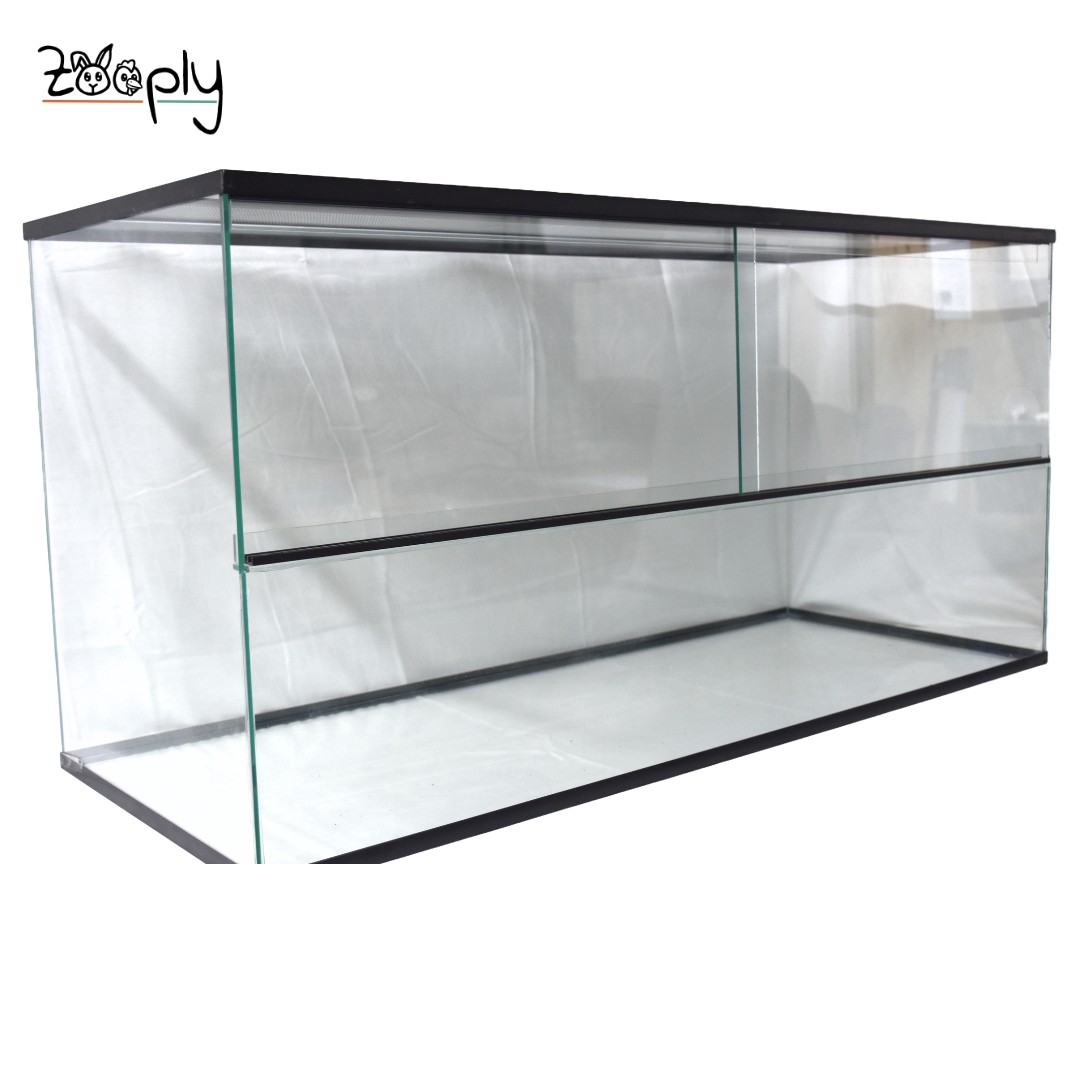 Zooply Glazen terrarium voor hamsters, gerbils en muizen - Verblijf met schuifdeuren - Ventilatierooster - 100 x 40 x 50 cm - Zwart