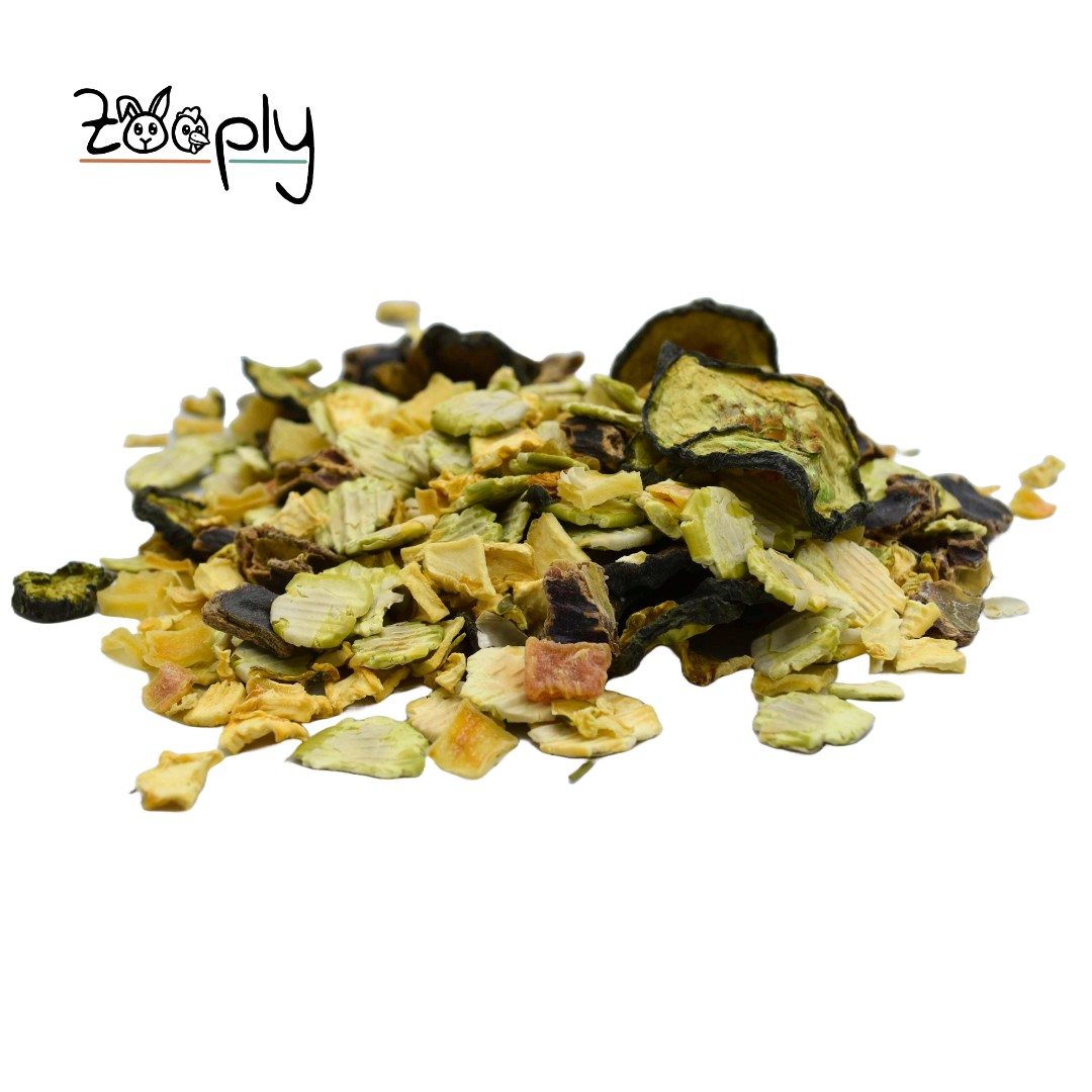 Zooply Erwtenstamppot - Snackmix van erwt, zoete aardappel, pastinaak, wortel, courgette, selderij en komkommer voor konijnen, cavia's en knaagdieren - Gezonde snack