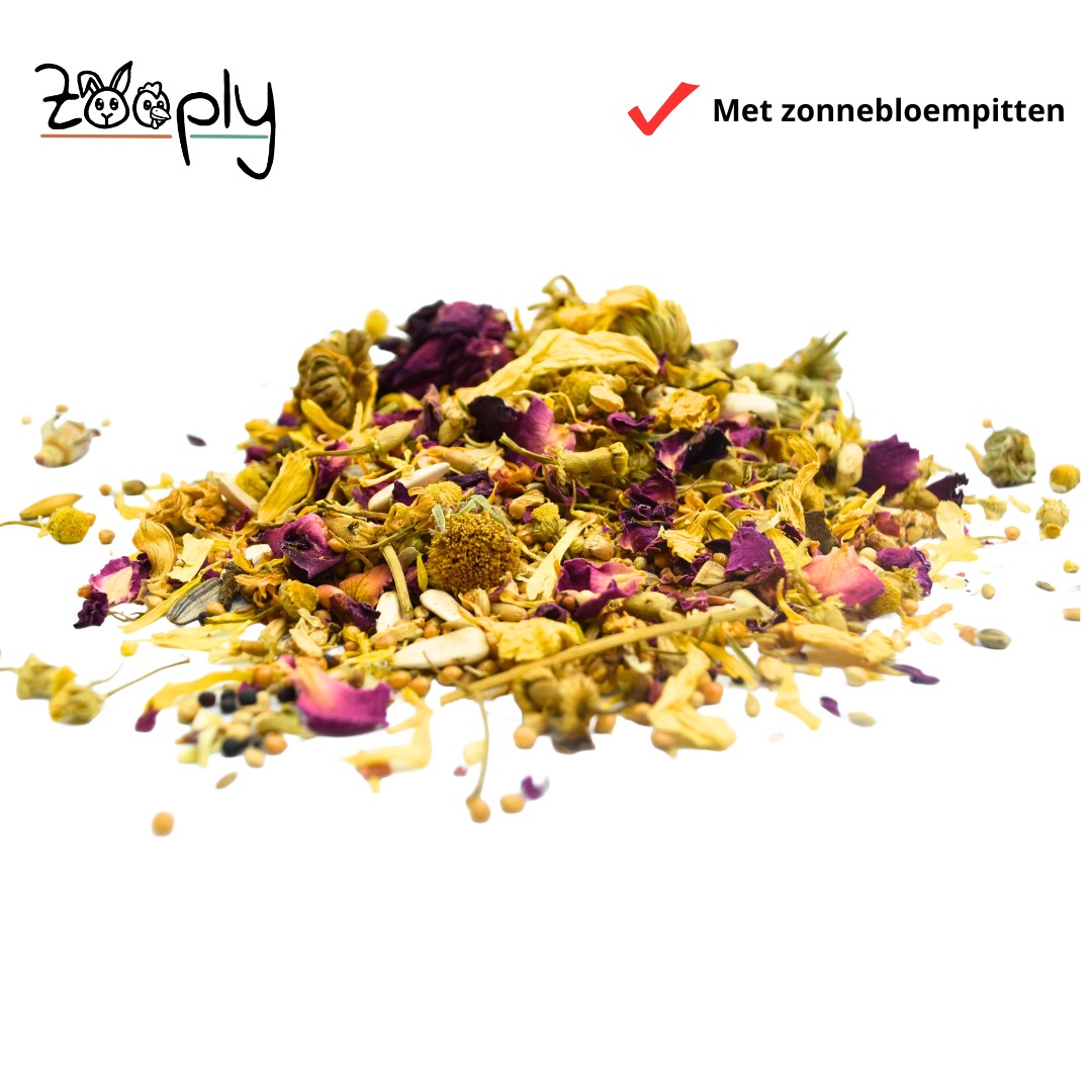 Strooibloemen met zonnebloempitten en zaden voor knaagdieren – Foerageermix met bloemen en zaden – Speciaal voor knaagdieren - 200 gram