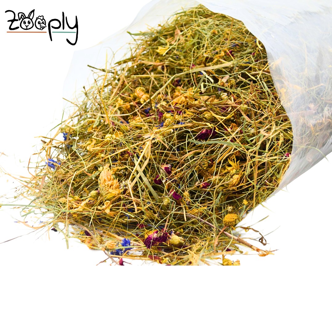 Zooply Kruidenhooi met diverse bloemen - Hooi vers van 't land - Gemakkelijk verpakt - 1 kg